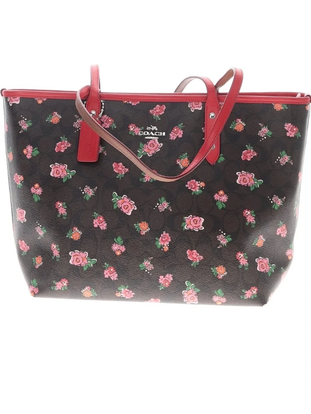 Coach city tote bag tossed peony floral print with hangtag F57888